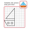 Educational game for kids. Simple exercise. Ship drawing using grid.